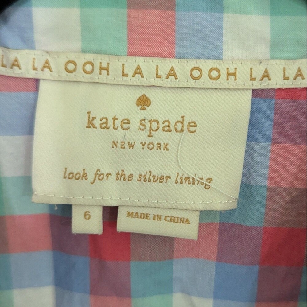 Kate Spade New York Blue & Pink Madras Poplin Shirt Dress, Size 6 100% Cotton - Picture 3 of 12